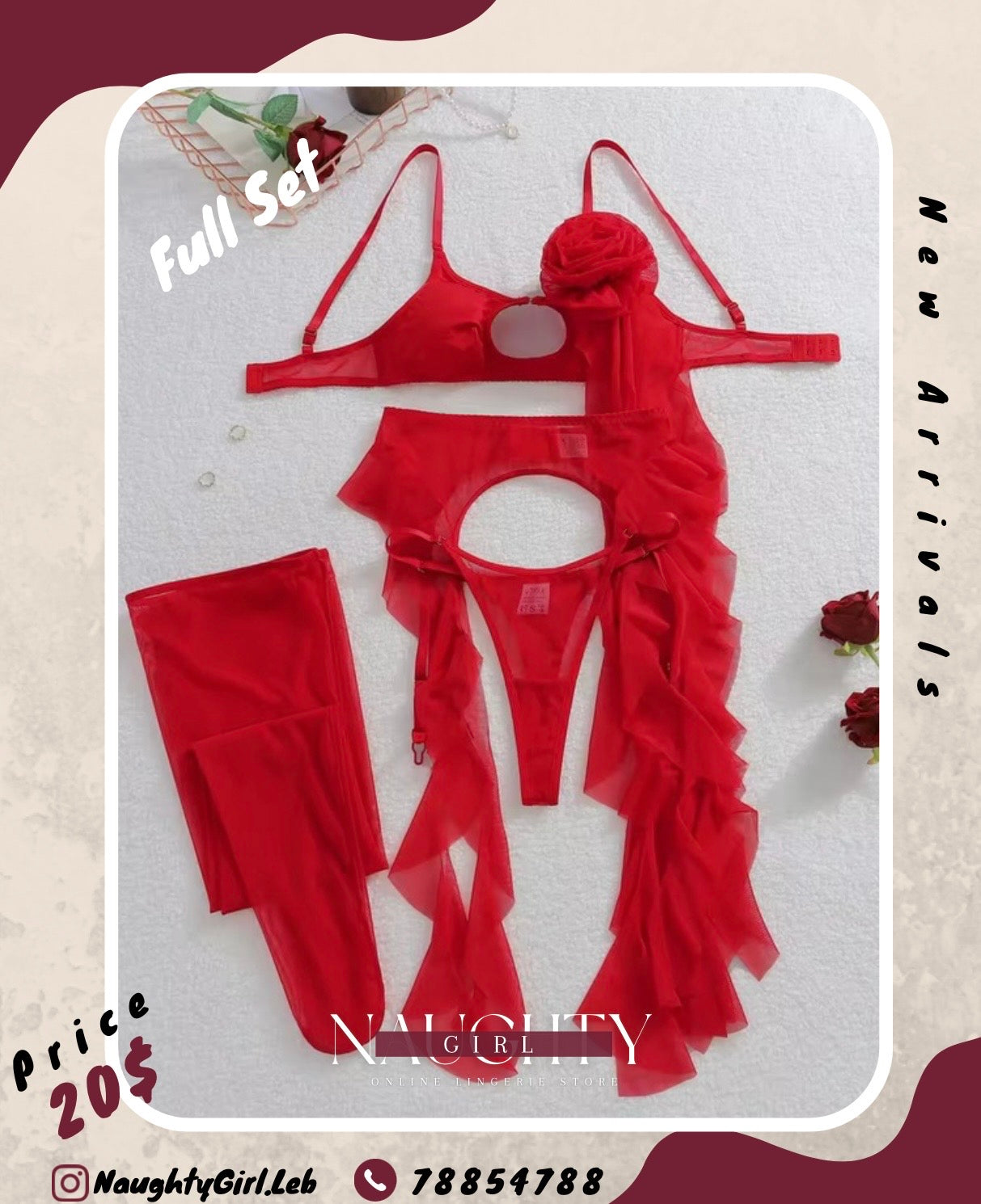 Red Rose Ruffle lingerie
