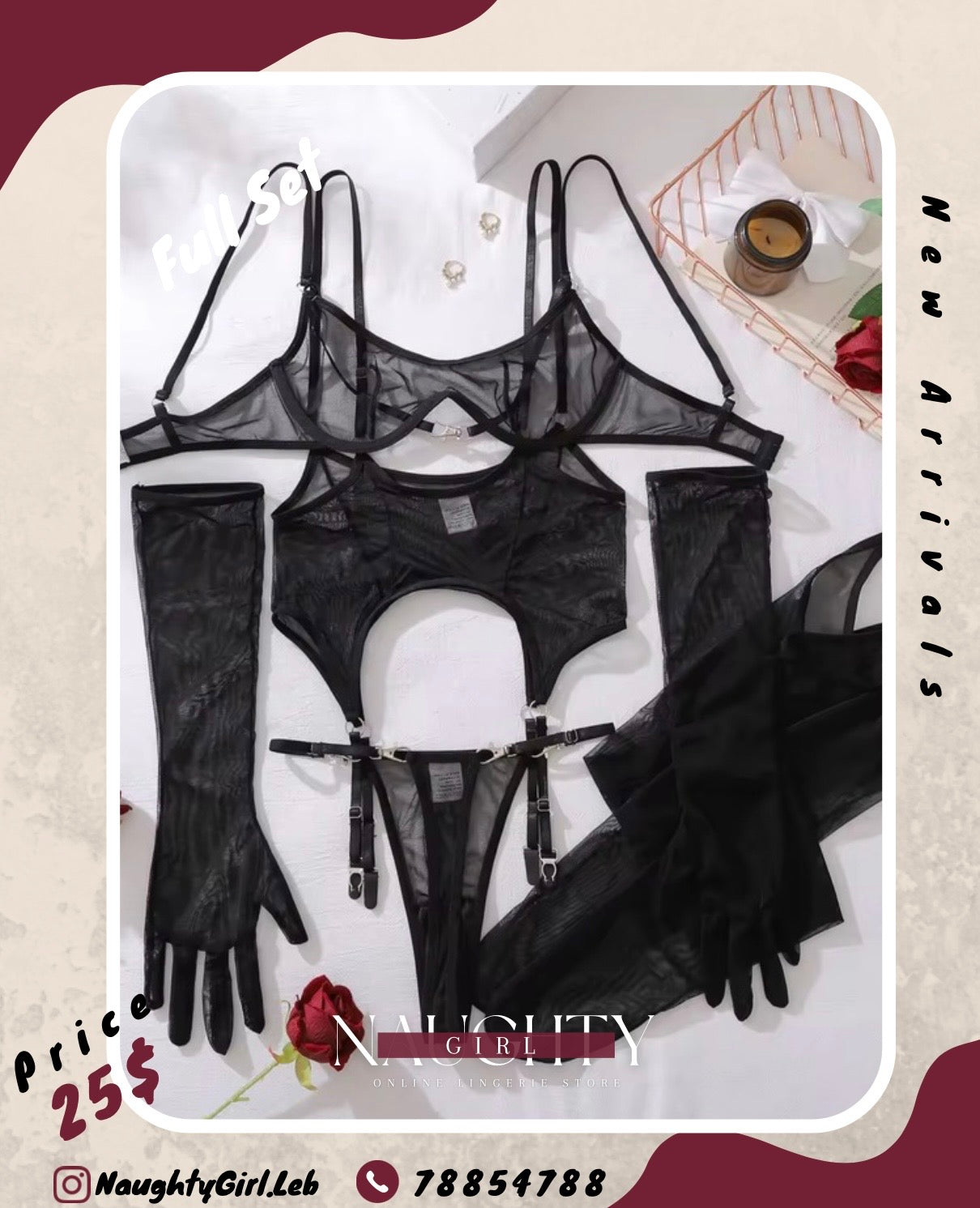 5pc Black Lingerie Set